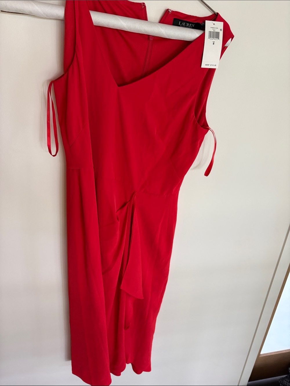 Lauren Ralph Lauren Bright Red Midi Dress with Tie Detail